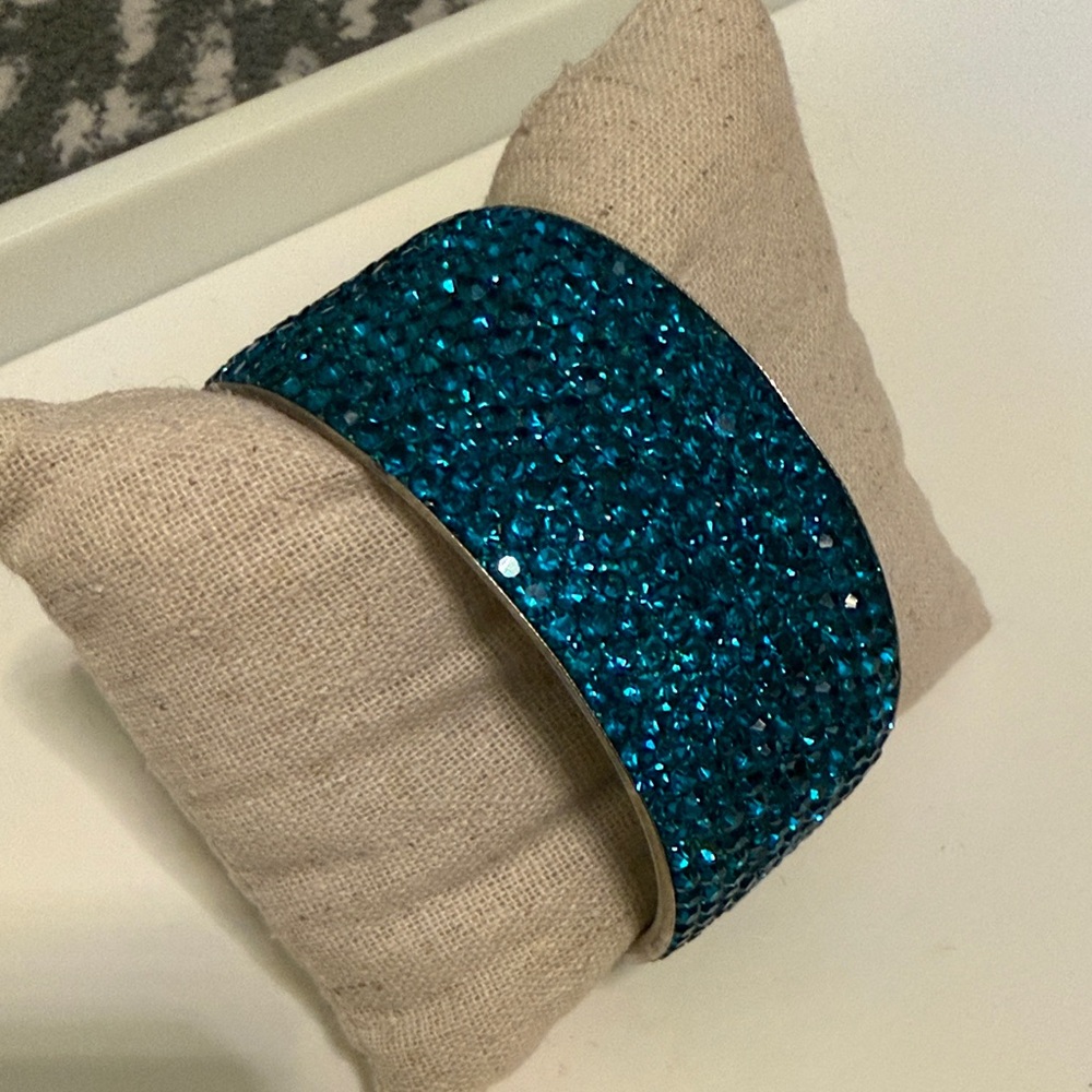 Sparkling Teal Crystal Cuff Bracelet - Women's Accessory